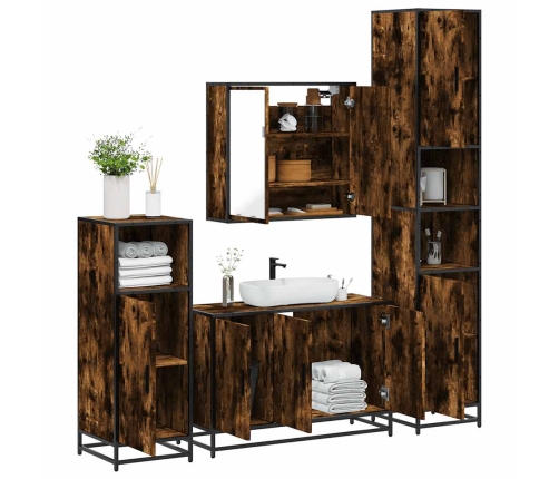 Set de muebles baño 4 pzas madera contrachapada roble ahumado