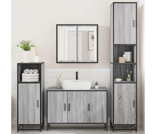 Set de muebles de baño 4 pzas madera contrachapada gris sonoma