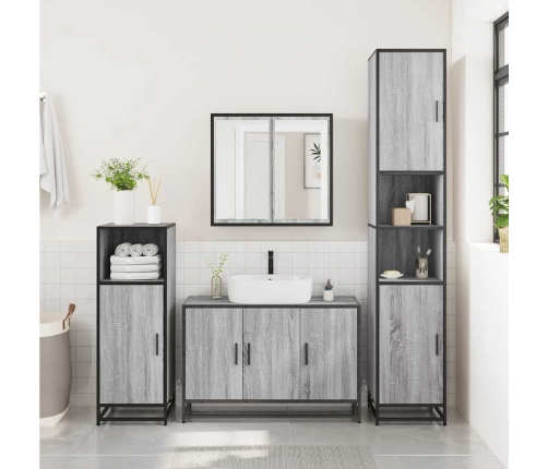 Set de muebles de baño 4 pzas madera contrachapada gris sonoma