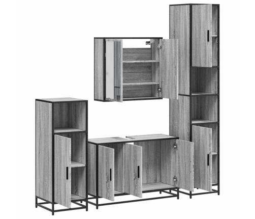 Set de muebles de baño 4 pzas madera contrachapada gris sonoma