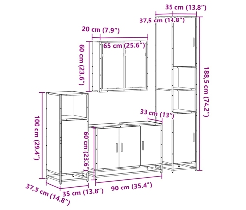 Set de muebles de baño 4 pzas madera contrachapada gris sonoma