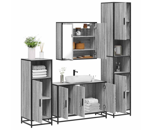 Set de muebles de baño 4 pzas madera contrachapada gris sonoma