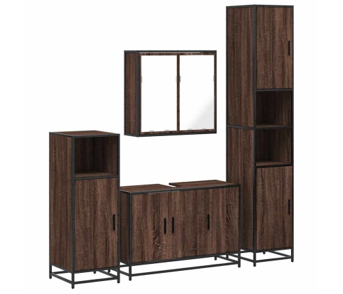 Set de muebles baño 4 pzas madera contrachapada roble marrón