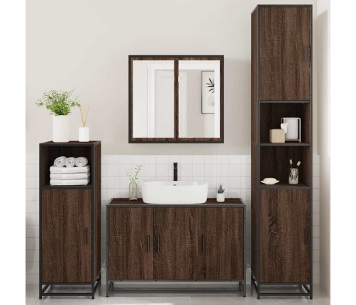 Set de muebles baño 4 pzas madera contrachapada roble marrón