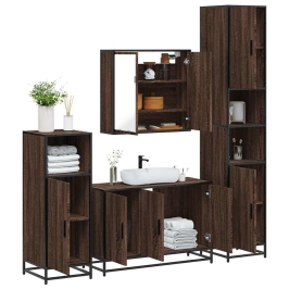 Set de muebles baño 4 pzas madera contrachapada roble marrón