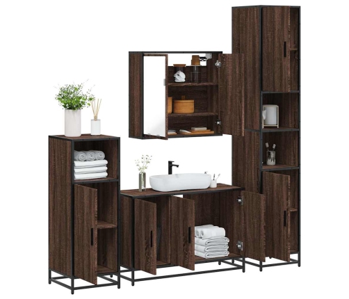 Set de muebles baño 4 pzas madera contrachapada roble marrón