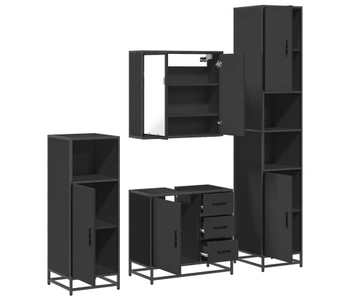 Juego de muebles de baño 4 pzas madera contrachapada negro