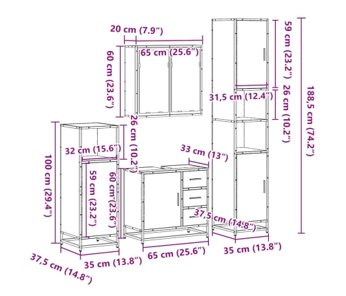 Juego de muebles de baño 4 pzas madera contrachapada negro