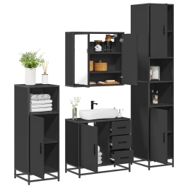 Juego de muebles de baño 4 pzas madera contrachapada negro