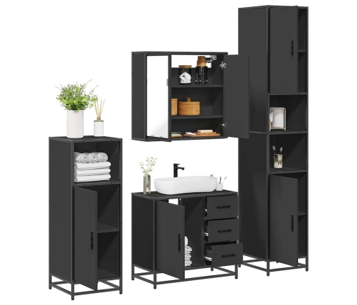 Juego de muebles de baño 4 pzas madera contrachapada negro