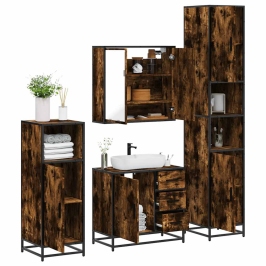 Set de muebles baño 4 pzas madera contrachapada roble ahumado