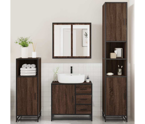 Set de muebles baño 4 pzas madera contrachapada roble marrón