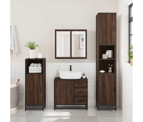 Set de muebles baño 4 pzas madera contrachapada roble marrón