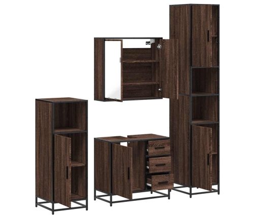 Set de muebles baño 4 pzas madera contrachapada roble marrón