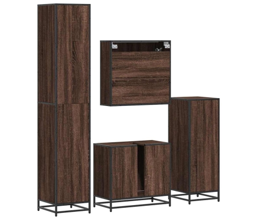 Set de muebles baño 4 pzas madera contrachapada roble marrón