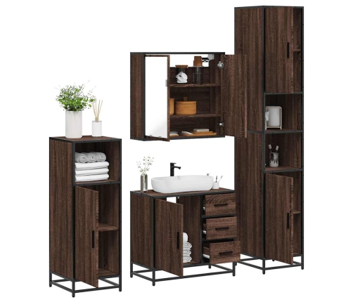 Set de muebles baño 4 pzas madera contrachapada roble marrón