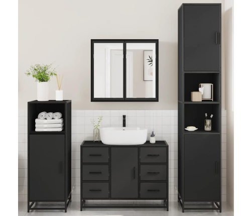 Juego de muebles de baño 4 pzas madera contrachapada negro