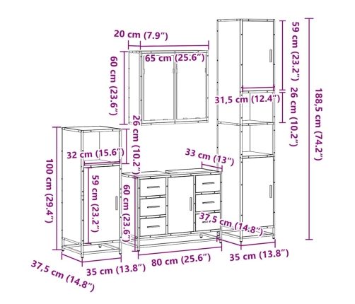 Juego de muebles de baño 4 pzas madera contrachapada negro