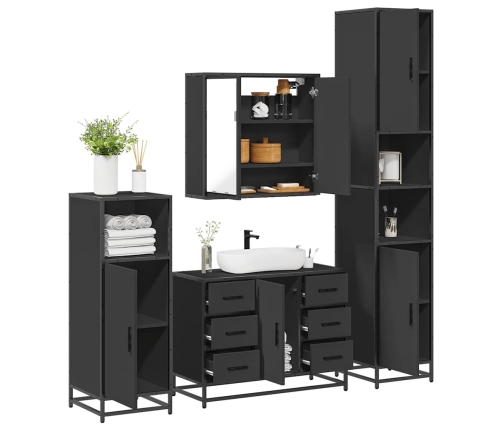 Juego de muebles de baño 4 pzas madera contrachapada negro