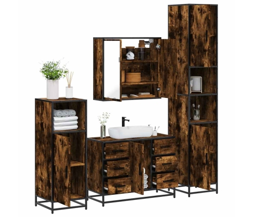 Set de muebles baño 4 pzas madera contrachapada roble ahumado