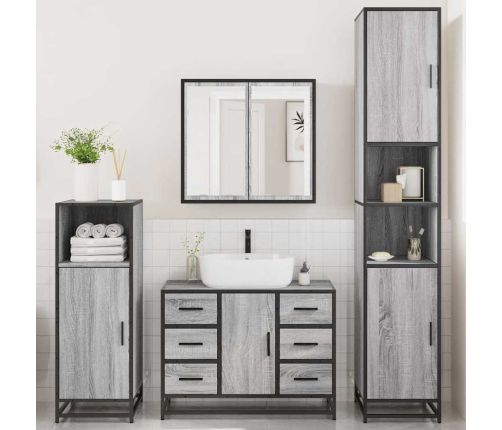 Set de muebles de baño 4 pzas madera contrachapada gris sonoma