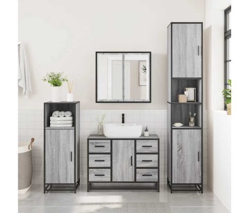 Set de muebles de baño 4 pzas madera contrachapada gris sonoma