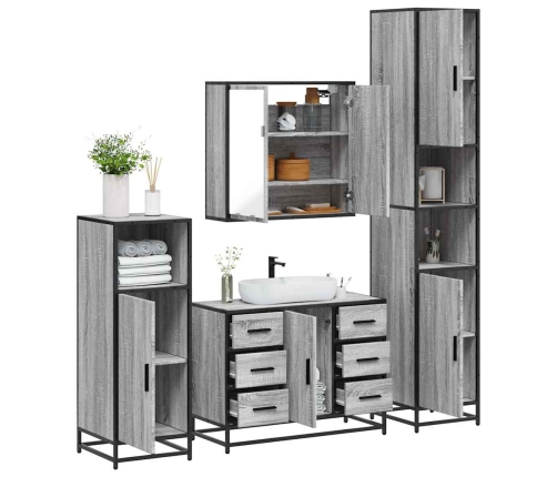 Set de muebles de baño 4 pzas madera contrachapada gris sonoma