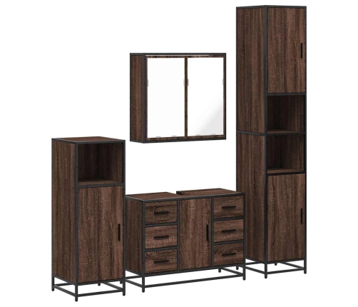 Set de muebles baño 4 pzas madera contrachapada roble marrón