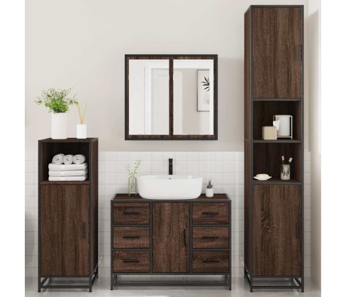 Set de muebles baño 4 pzas madera contrachapada roble marrón