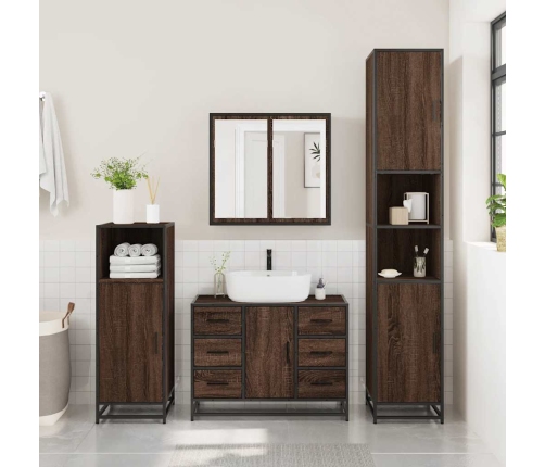 Set de muebles baño 4 pzas madera contrachapada roble marrón