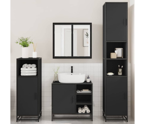 Juego de muebles de baño 4 pzas madera contrachapada negro