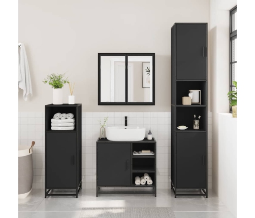 Juego de muebles de baño 4 pzas madera contrachapada negro