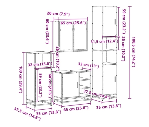 Juego de muebles de baño 4 pzas madera contrachapada negro