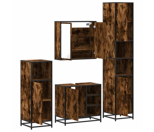 Set de muebles baño 4 pzas madera contrachapada roble ahumado