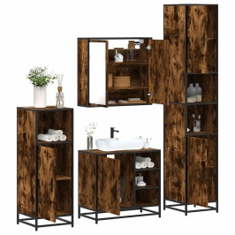 Set de muebles baño 4 pzas madera contrachapada roble ahumado