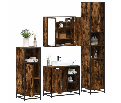 Set de muebles baño 4 pzas madera contrachapada roble ahumado