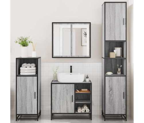 Set de muebles de baño 4 pzas madera contrachapada gris sonoma