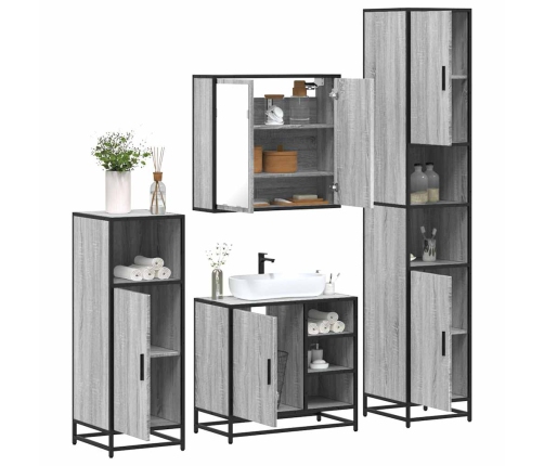 Set de muebles de baño 4 pzas madera contrachapada gris sonoma