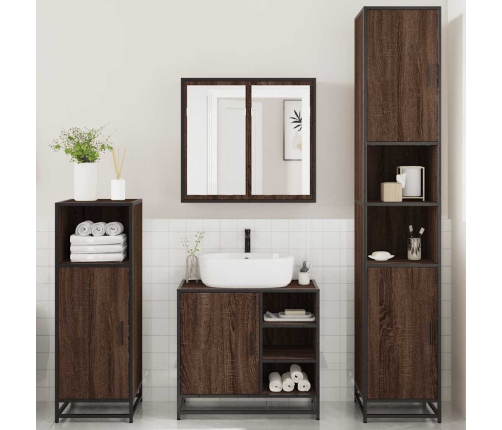 Set de muebles baño 4 pzas madera contrachapada roble marrón