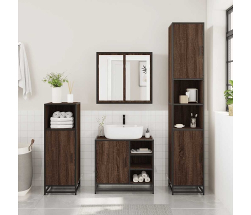 Set de muebles baño 4 pzas madera contrachapada roble marrón