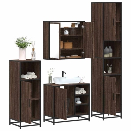 Set de muebles baño 4 pzas madera contrachapada roble marrón