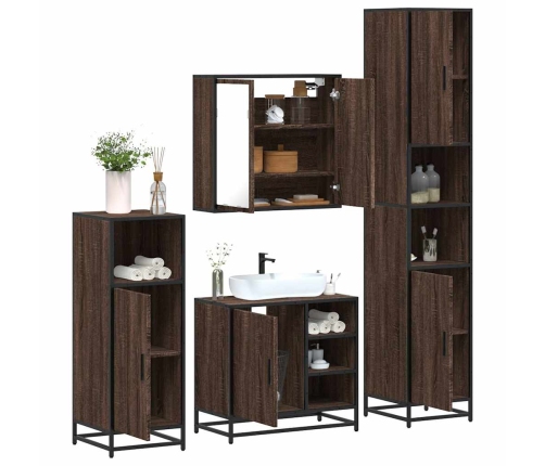 Set de muebles baño 4 pzas madera contrachapada roble marrón