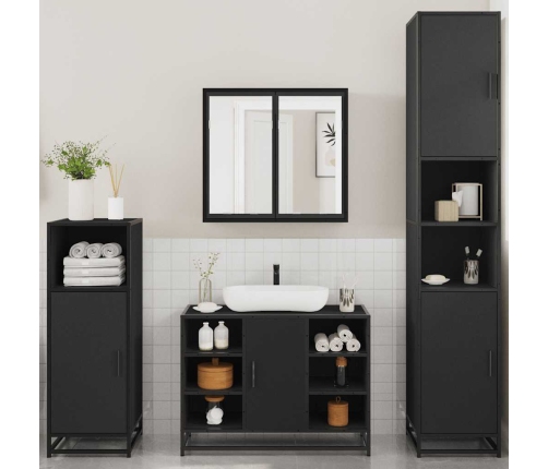 Juego de muebles de baño 4 pzas madera contrachapada negro