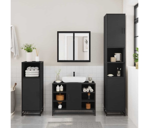 Juego de muebles de baño 4 pzas madera contrachapada negro