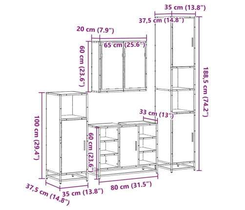 Juego de muebles de baño 4 pzas madera contrachapada negro