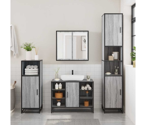 Set de muebles baño 4 pzas madera contrachapada roble ahumado