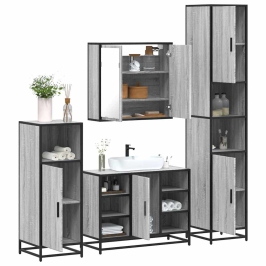 Set de muebles baño 4 pzas madera contrachapada roble ahumado