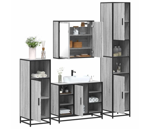 Set de muebles baño 4 pzas madera contrachapada roble ahumado