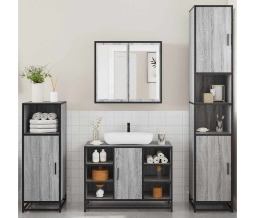 Set de muebles de baño 4 pzas madera contrachapada gris sonoma