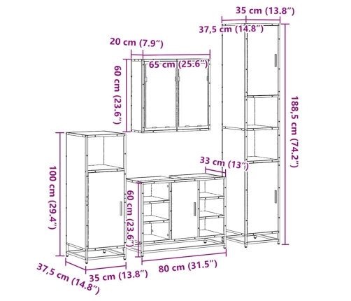 Set de muebles de baño 4 pzas madera contrachapada gris sonoma